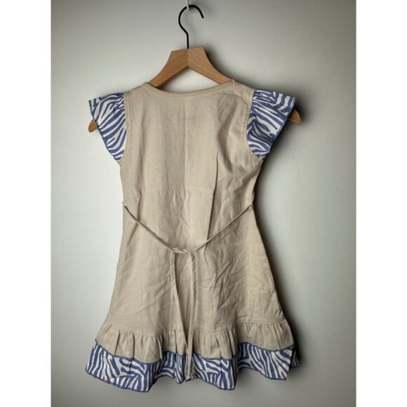 Hooligans Kids Dress 5-6 Years Beige Blue Africa Embroidered Cotton - Picture 3 of 7